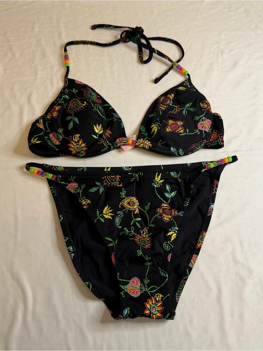 Victoria's Secret Black Floral Embroidered Bikini